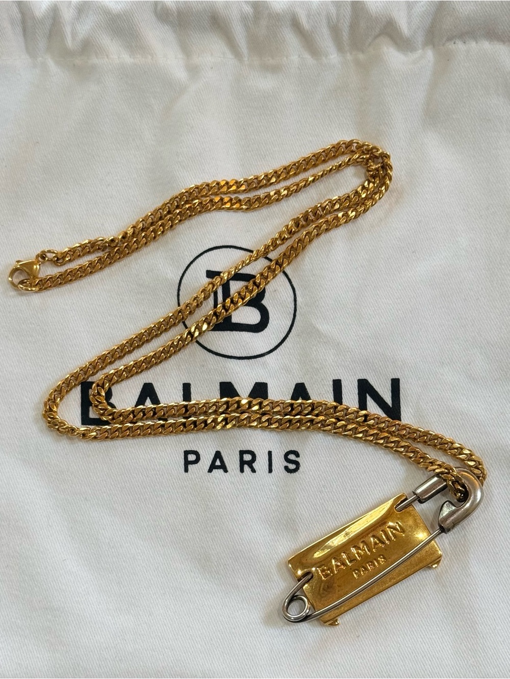 Balmain Brass Safety Pin Necklace – Gold & Silver Tone / Full Set / NWT